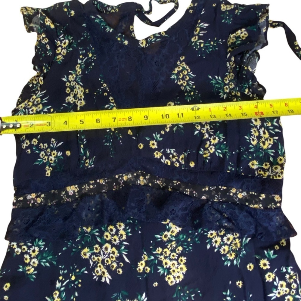 Sugarlips Floral Flutter Sleve Navy Blue Dress Women’s size L - Picture 6 of 13